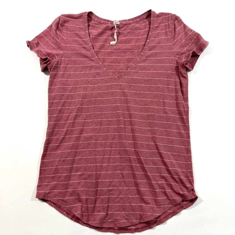 Lululemon V Neck Love Tee Shirt Stripe Heather Merlot